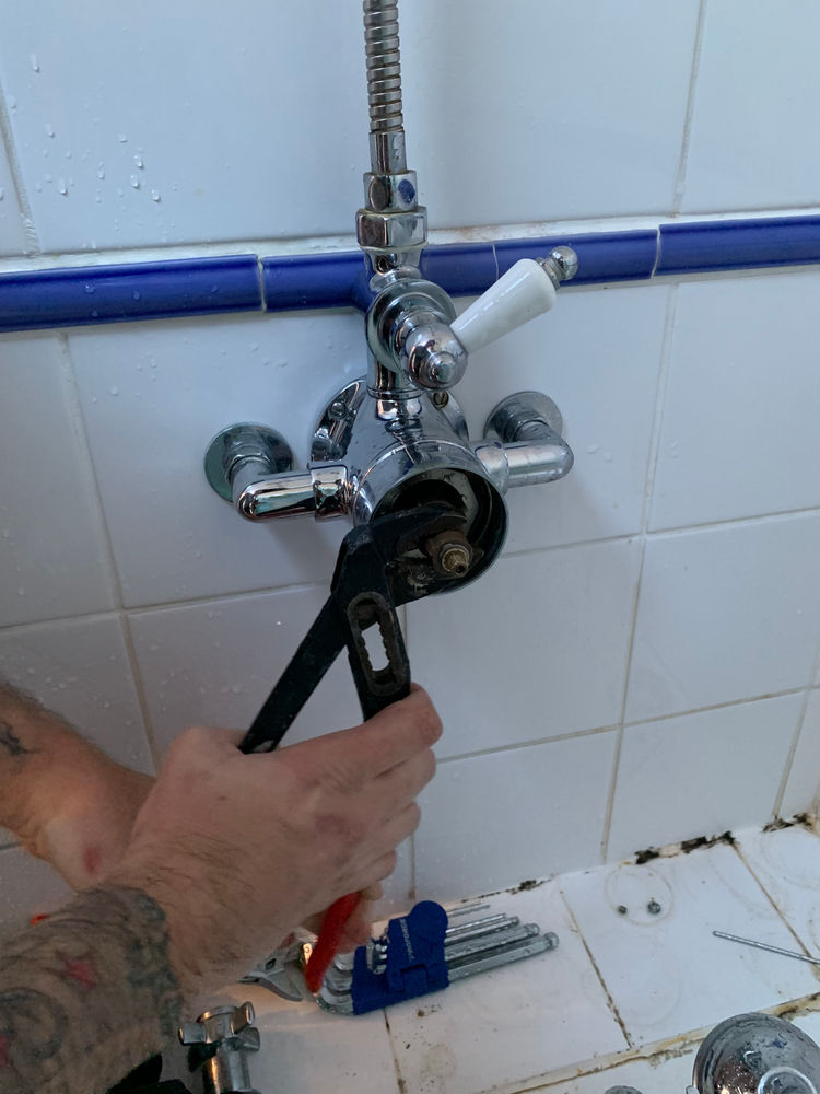 Plumbing valve repair in progress